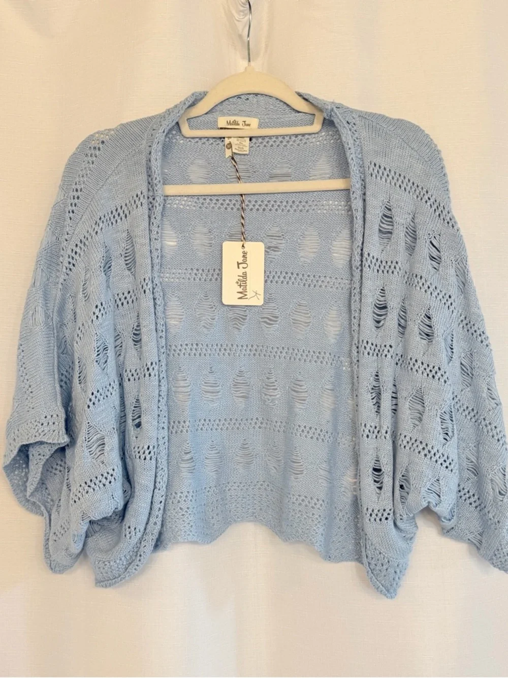 Matilda Jane Blue Open Knit Shrug Cardigan NWT Medium - Picture 1 of 7